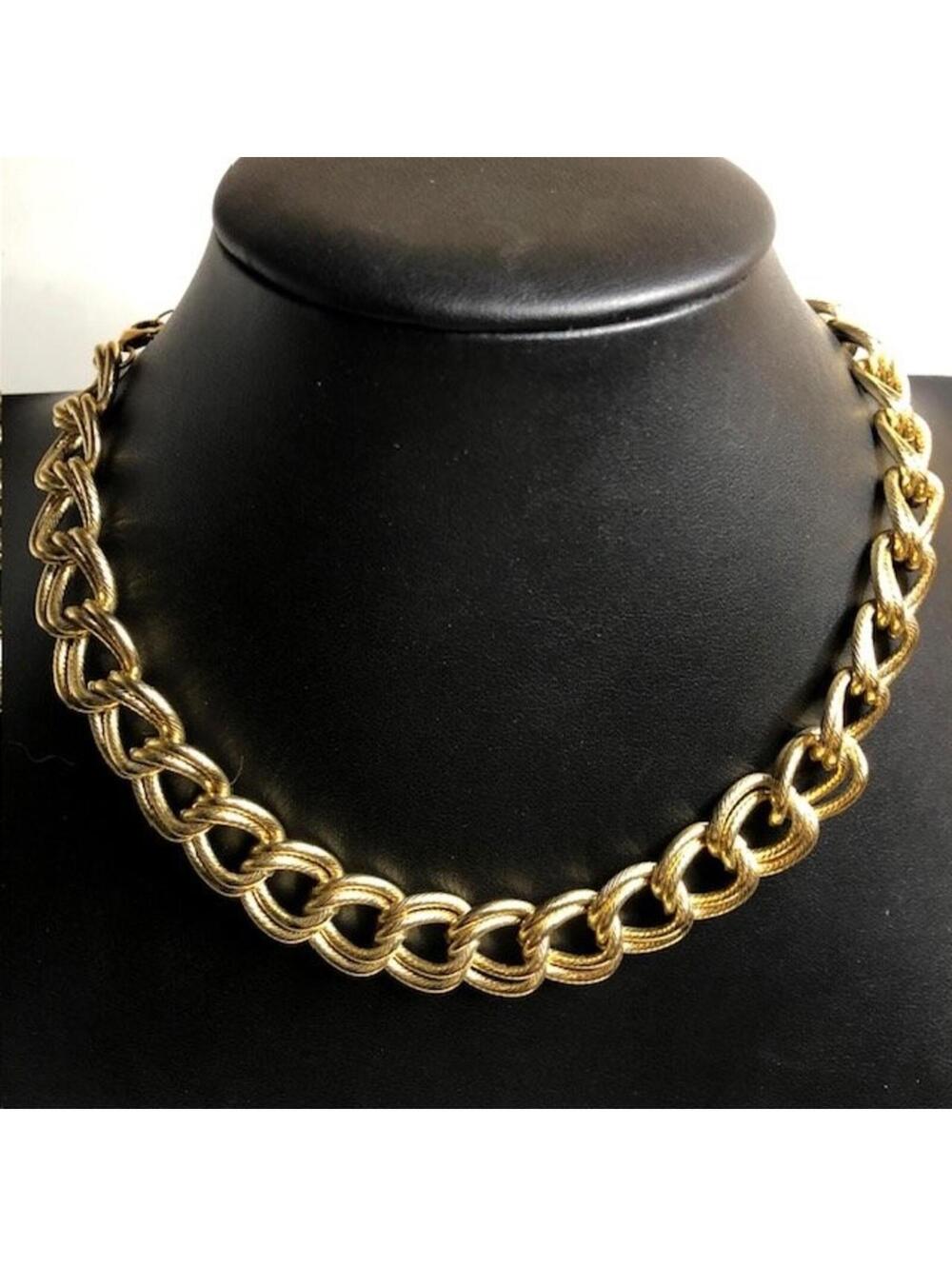 B0670 Electric Picks Gold Tone Chunky Chain Choker Necklace 14-16"